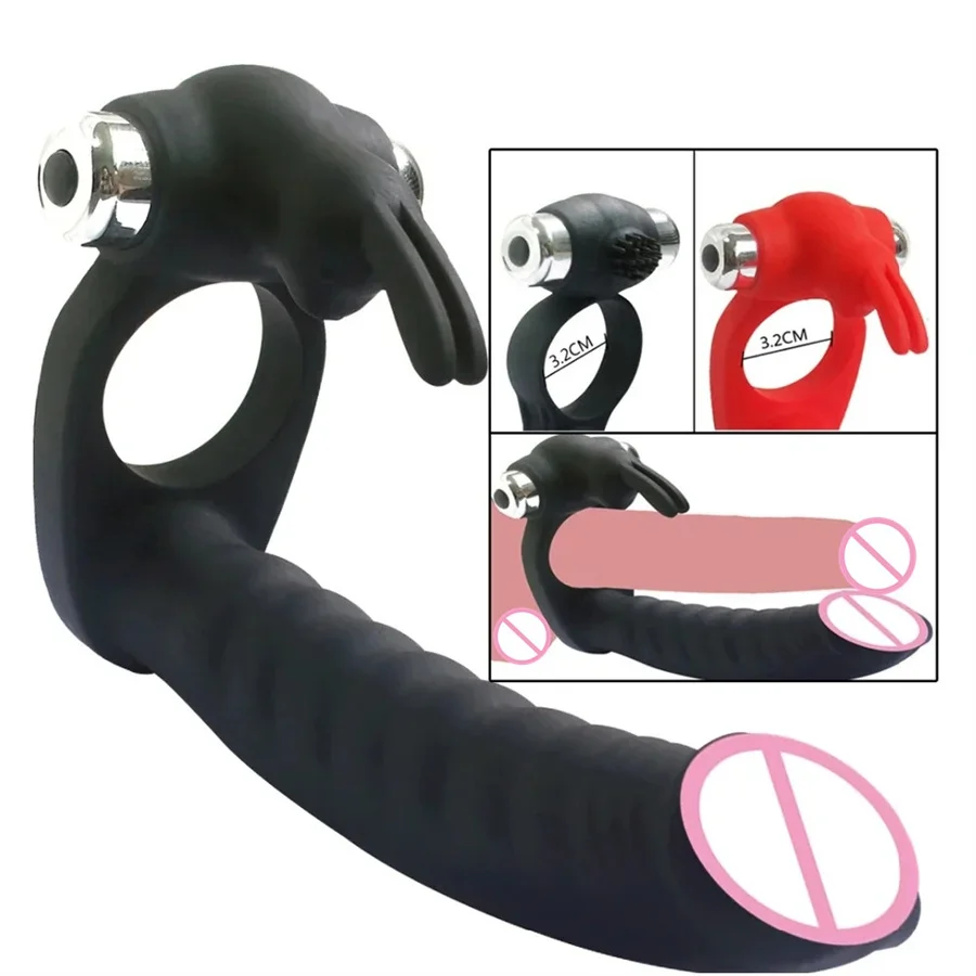 Double Penetration Vibrator Strapon Dildo Vibrator Silicone Penis Vibrating Ring Anal Beads Butt Plug Sex Toys For Couples