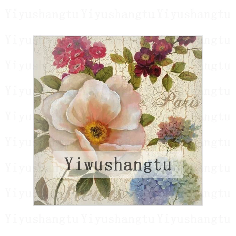 Vintage rose flower art painting 12mm/20mm/25mm/30mm Square photo glass cabochon demo flat back Making findings