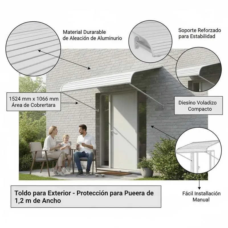 Window awning 152.4x106.6x51 cm, door canopy, lightweight & sturdy aluminum awnings for outdoor use, protection from rain, snow & sunlight for doors, entrances, windows, patios, verandas view 4
