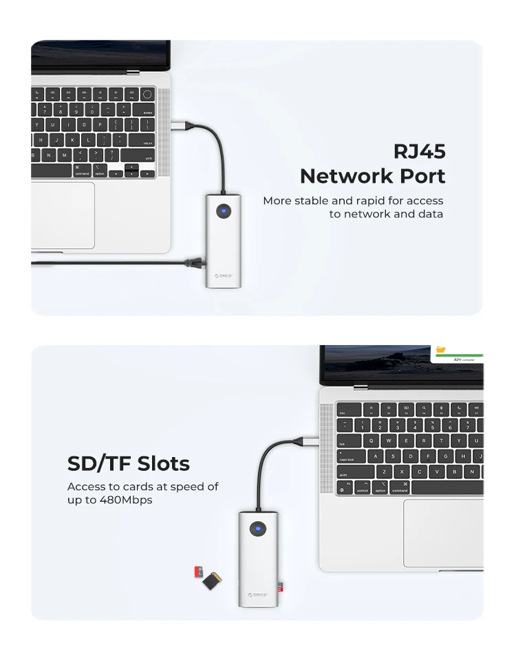 ORICO Type C Docking Station HUB to 4K60Hz HDMI-compatible USB 3.0 Adapter RJ45 PD100W Charge For Macbook Pro Laptop Accessories image 6