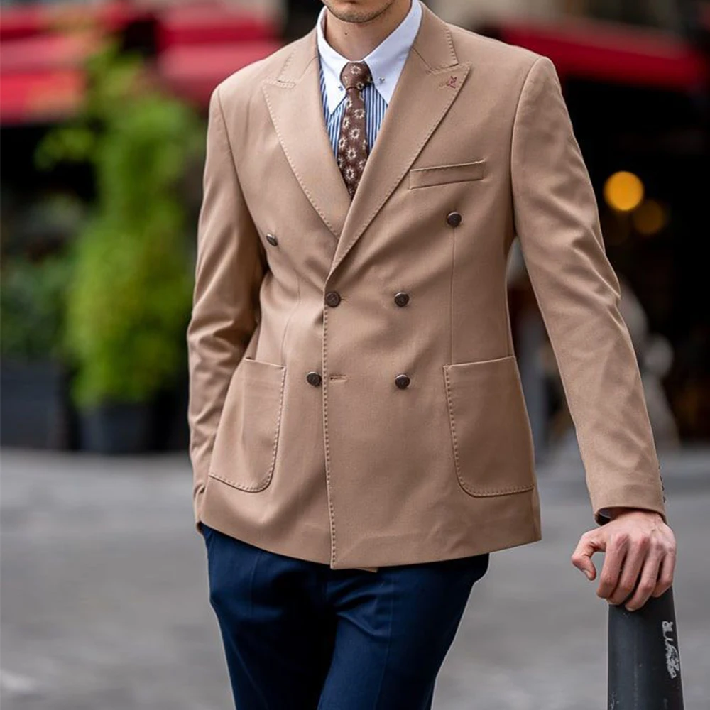 Men Suit Jacket Double Breasted Slim Fit Stylish Casual Blazer Elegant Formal Coat Comfortable Business Attire Trendy Mens Outer