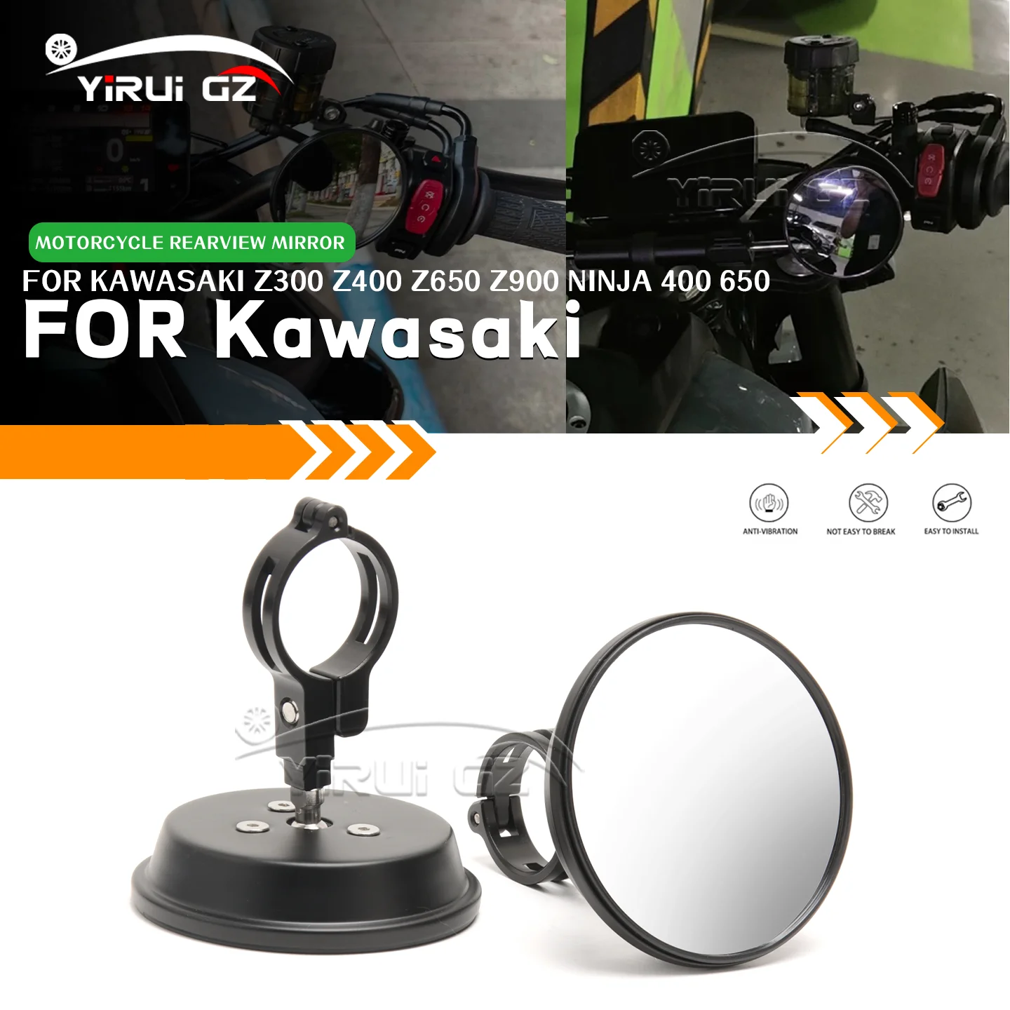 

Вспомогательный ретровизор для слепых зон мотоцикла для Kawasaki z300 Z400 Z650 Z900 Z900 Espelhos de grande angularpara Ninja 400 650 650