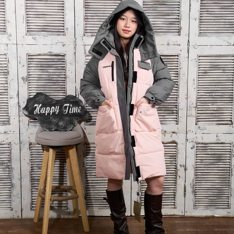 

Женское пуховое хлопковое пальто-пуховик удлиненное, выше колена, теплое, повседневное, для старшеклассниц, зимнее, модное, в корейском стиле, из полиэфирного волокна