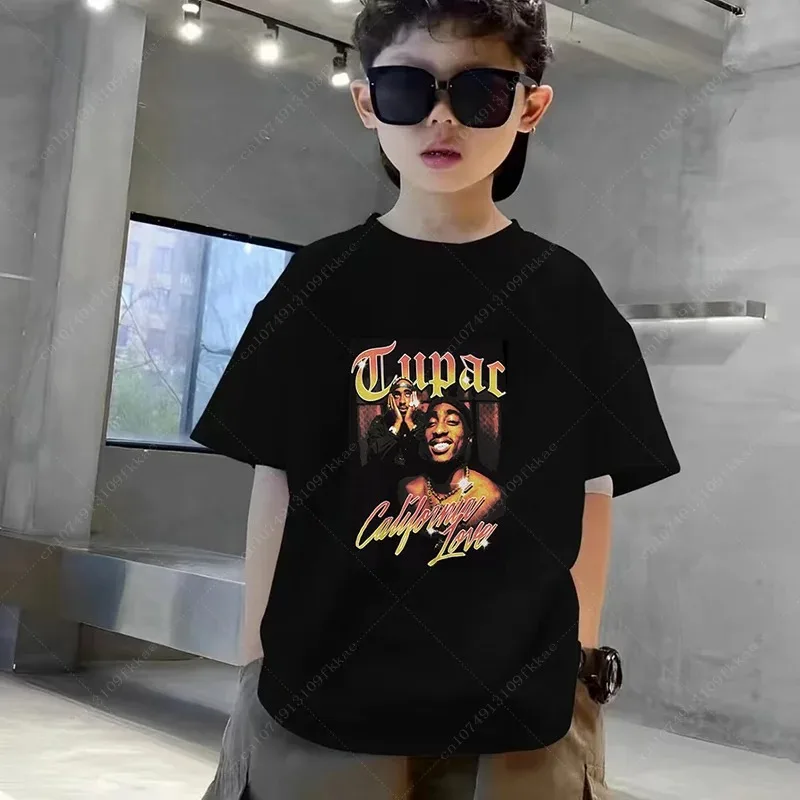 Children Tupac 2pac Hip Hop Cotton Printed T-shirt Kids Baby Casual T Shirt Girls Boys Short Sleeve Summer Teenager Tops Unisex