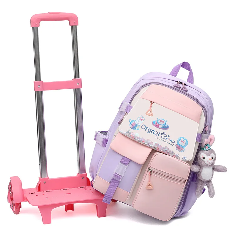 Kinder räder Schult aschen für Mädchen Mochila Kinder rucksäcke mit Rad wagen Gepäck Roll rucksack Rucksack Schult aschen Sack