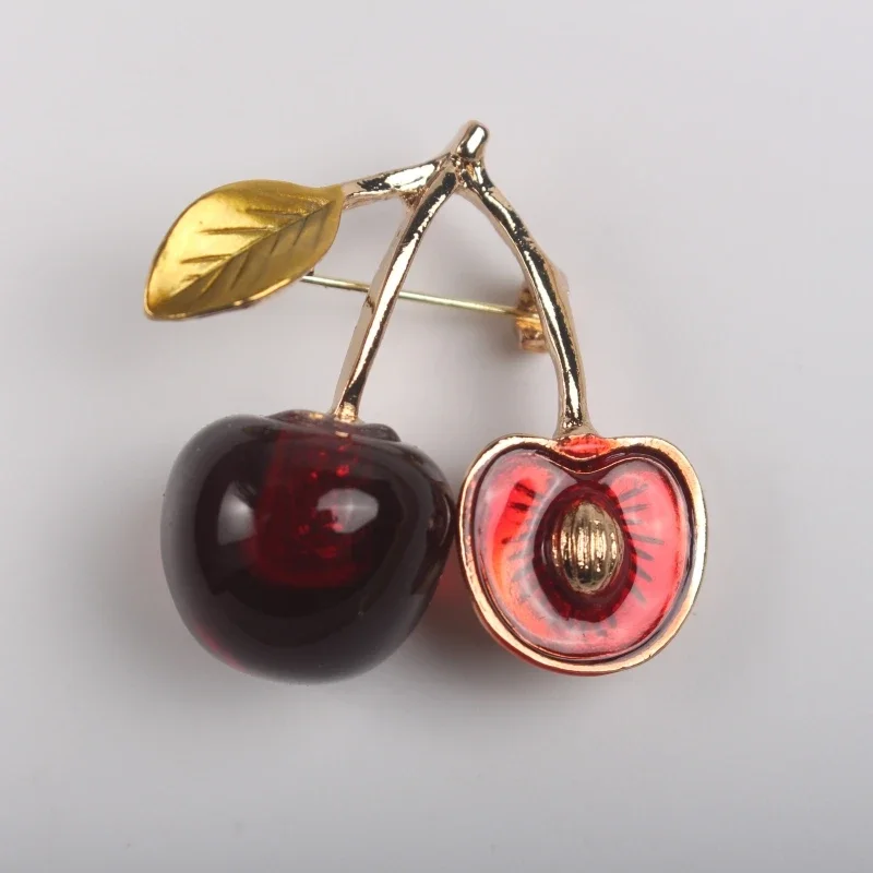 New Fun Fruit Cherry Cherry Cherry Red brooch Cute Sweet Alloy Enamel Dropping Oil Men's And Women's Clothing Accessories Badge