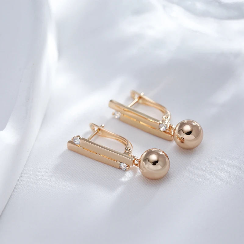 JULYDREAM Unique Geometric Design Ball Dangle Earrings for Women 585 Gold Color Fashion Jewelry Modern Style Wedding Accessories