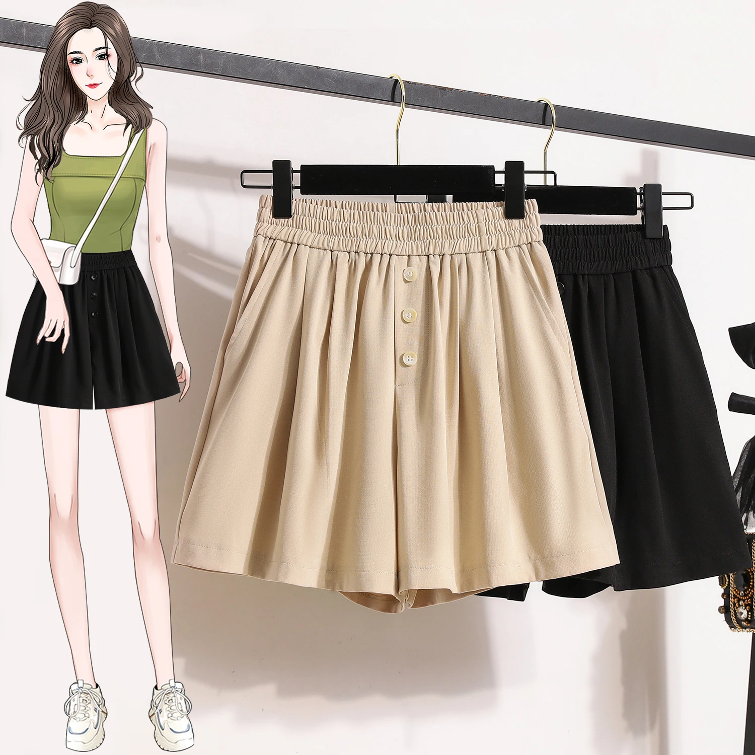 

High Waist Five-Quarter Slim American Style Casual Pants Women plus Size Summer New Arrival Comfortable A-Line Trousers