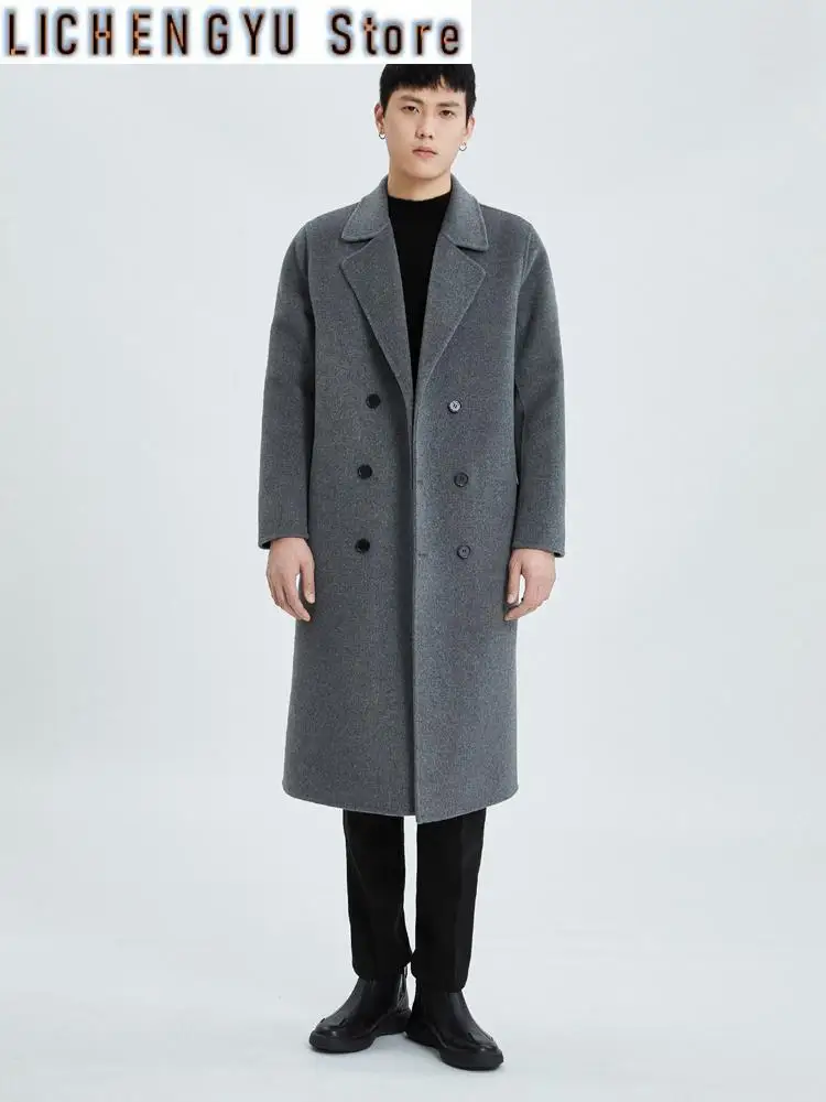 High-End Men's Coat 100% Pure Wool Winter Thickened Outerwear Coat Double-Breasted Trendy Coat Fashionable All-Match Trench Coat