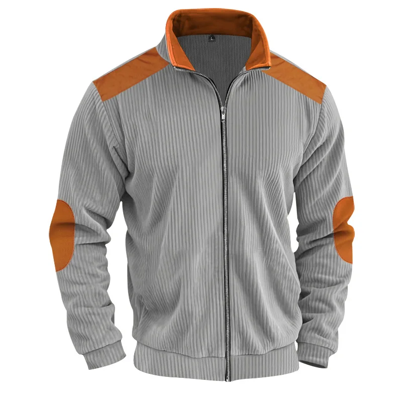 Herren Stehkragen Cordjacke, Farbblock-Design, Reißverschluss-Mantel, Retro, Locker Geschnitten, Lässig, Langarm, Herbst-Winter, Alltag, Streetwear – Detail 30
