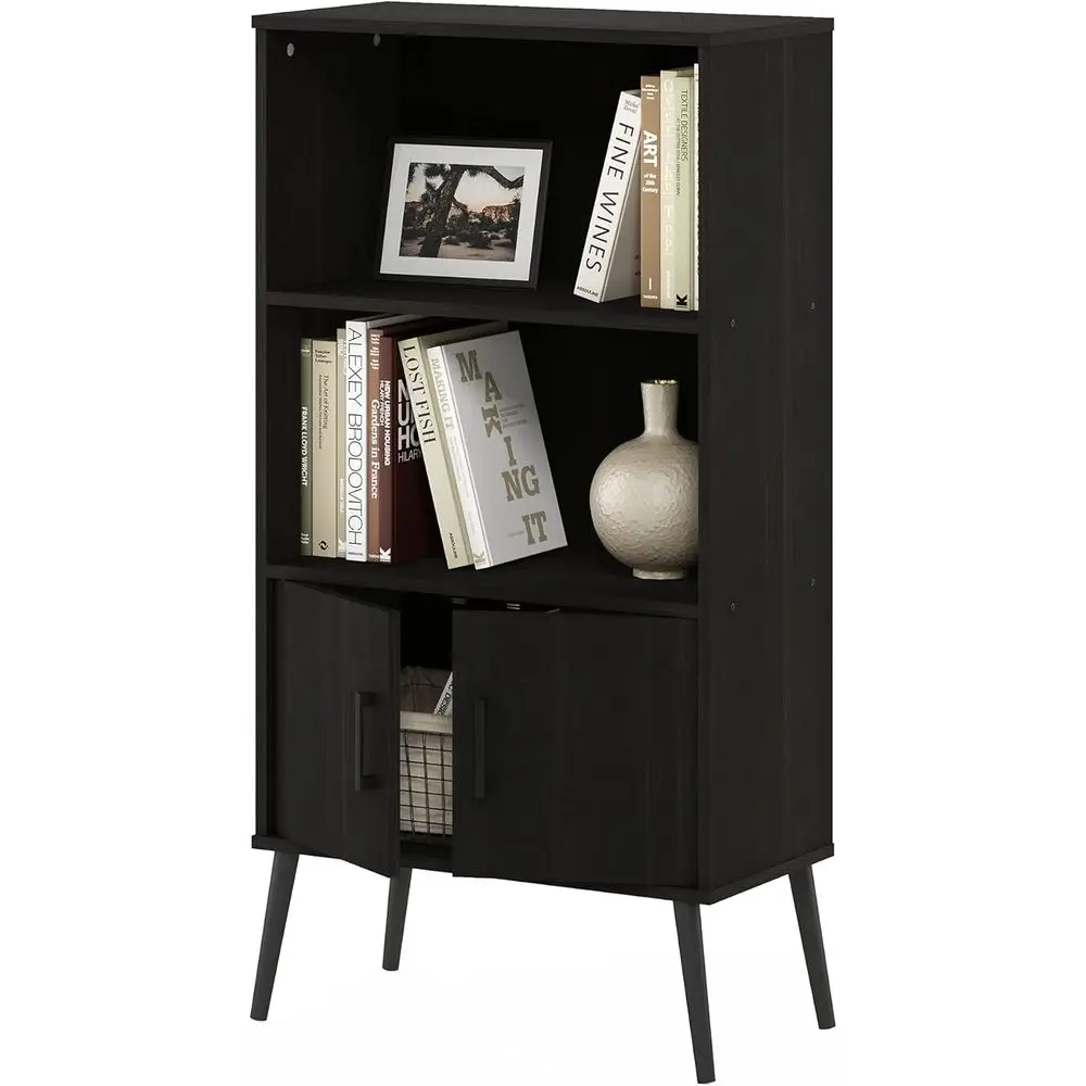 

Книжный шкаф с деревянными ножками в стиле Claude Mid Century и полками-органайзером для хранения, эспрессо