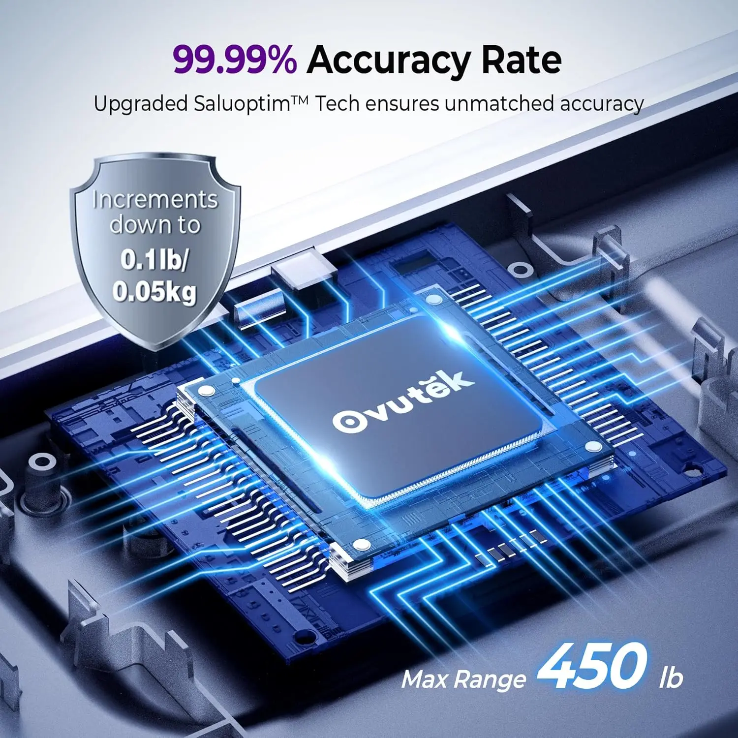ميزان حمام رقمي مع شاشة LED كبيرة، دقيق حتى 0.05 رطل، يدعم وزن الجسم، وزن الطفل والحيوانات الأليفة يصل إلى 450 رطل