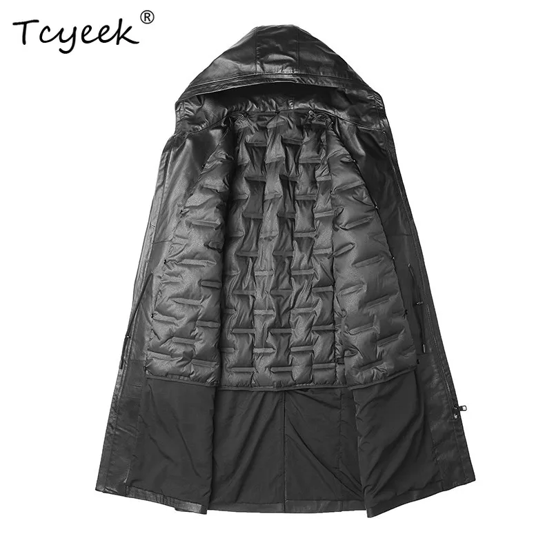 Tcyeek Calfskin Real Leather Jacket Man Mid-long Trench Coat Men 90% White Goose Down Liner Detachable Winter Clothes Trendy
