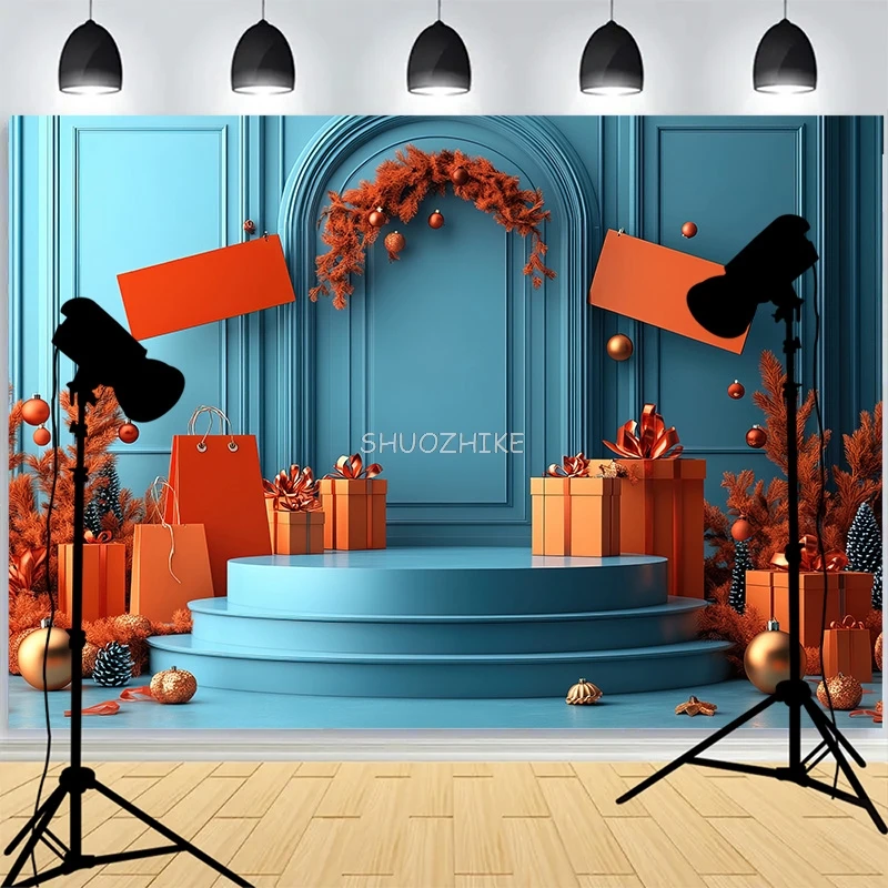 عيد الشكر بوديوم 3d مسكون بخلفية منزل خطوات متوهجة مخيف جدران ملصقات شبح صور خلفيات