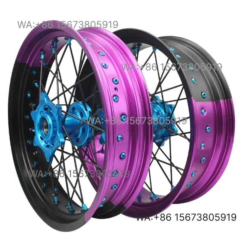 For  Wmwmnu Wholesale Price 17 Inch Supermoto Aluminum Alloy Anodized Spoke Wheel Set  YZF250 Motard