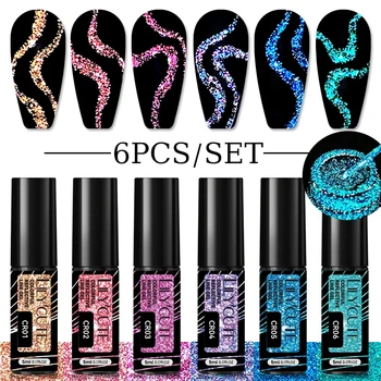 LILYCUTE 6 Stücke Bunte Reflektierende Glitter Nail art Liner Gel Nagel Kit Funkelnden Malerei Gel Nagellack Semi Permanent UV Gel