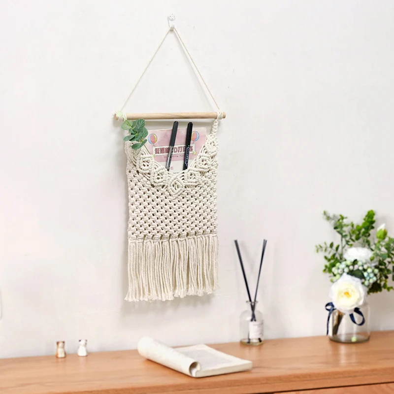 Handwoven Cotton Rope Wall Tapestry Fringe Hanging Decorations Home Decorations Bohemian Storage Bag Nordic Style Rectangle