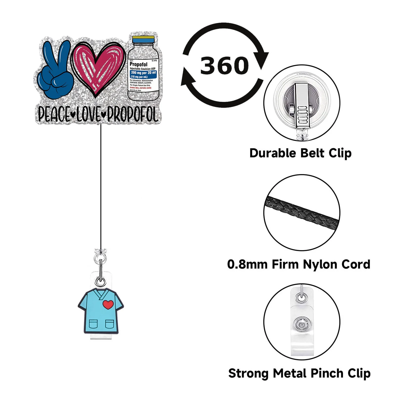 Cartoon Heart Medicine Bottle Style Badge Reel Nurse Enfermera ID Holder Girl Boy Retractable Name Card Holder Accessory