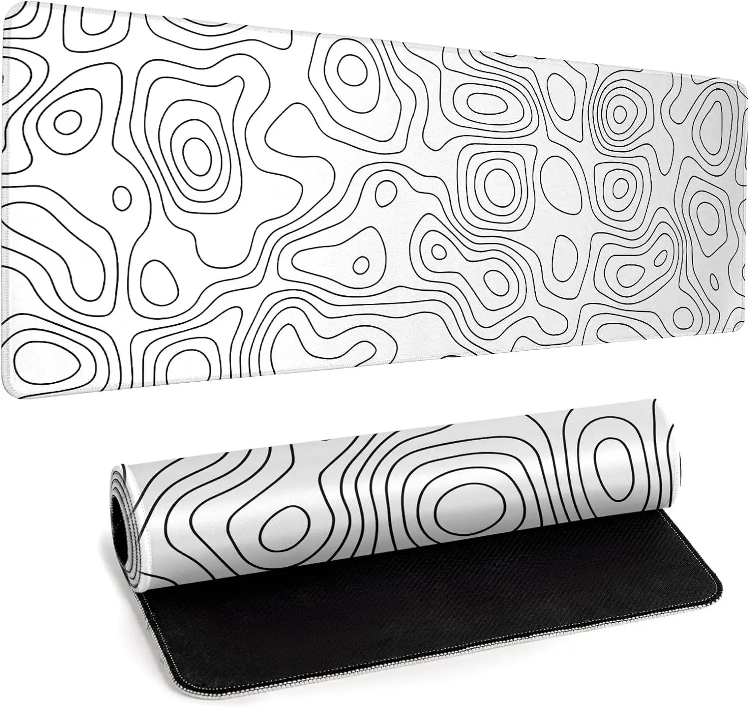 White Rubber Mouse Pad Topography Gaming Contour Large Mouse Pad Laptop Deskmat Keyboard Mat Stitched Edge Non-Slip Big Desk Pad