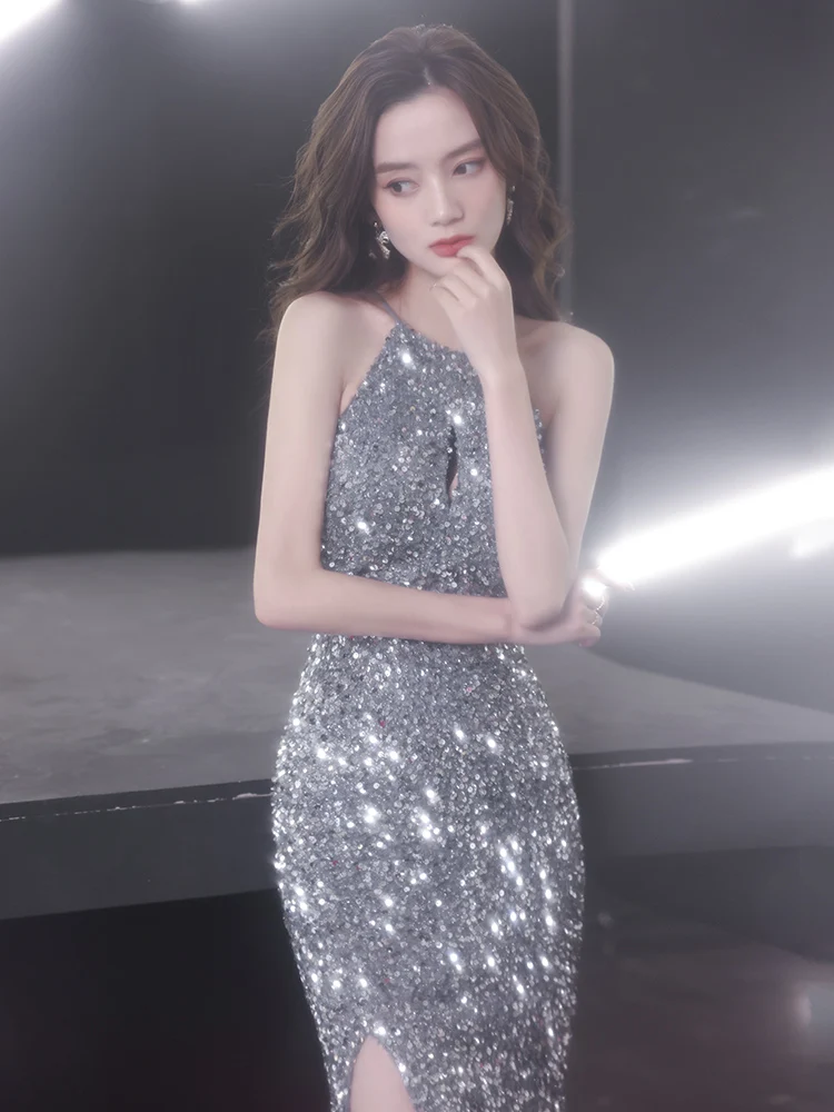 

Вечернее платье Ele для женщин: сексуальное, с блестящими пайетками, для ведущих, нарядное, длинное, в пол