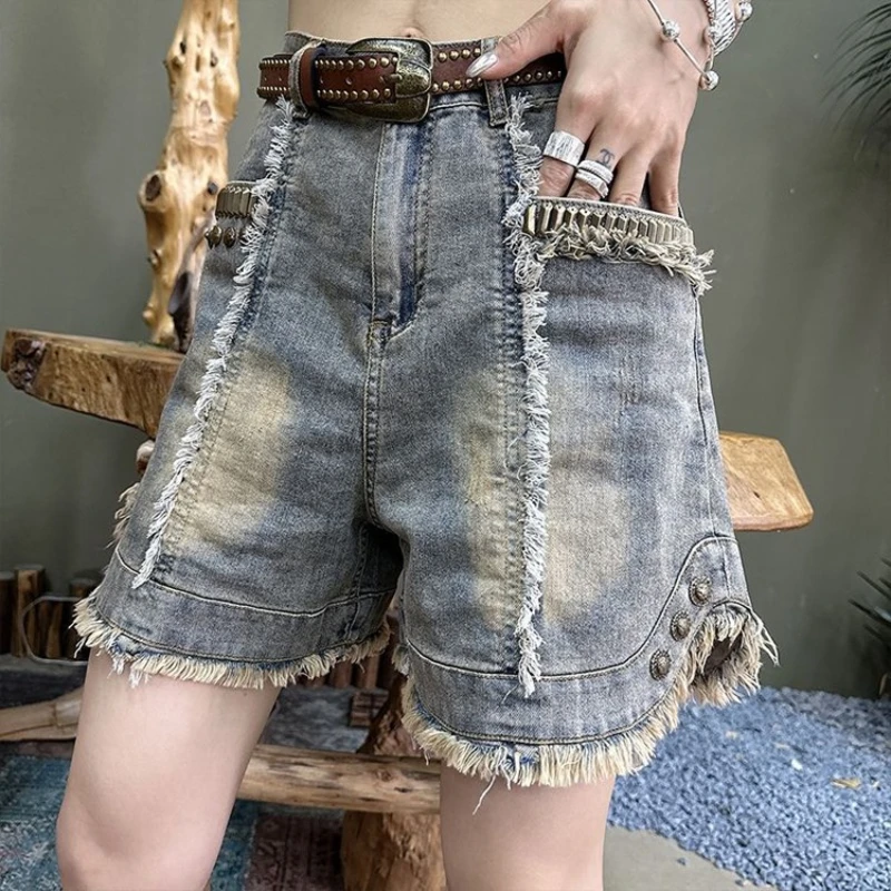 Korean version versatile denim shorts women summer  new fashionable and casual loose trendy street personality shorts jeans