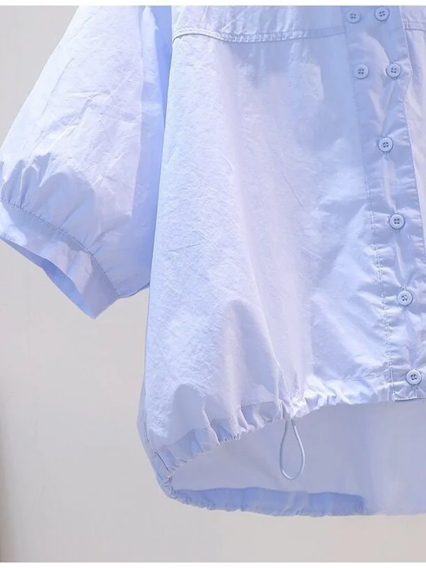 Faionable ort Lantern Sve White irt Donna Estate New Sle Ele ort irt Versione coreana Colletto ampio