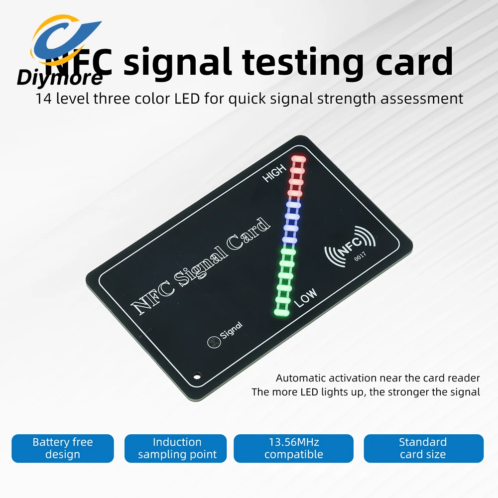 13.56MHz NFC RFID Signal Test Card Battery-Free Inductive Power 14 Levels 3 Color LED Strength For Reader Debug Access Control