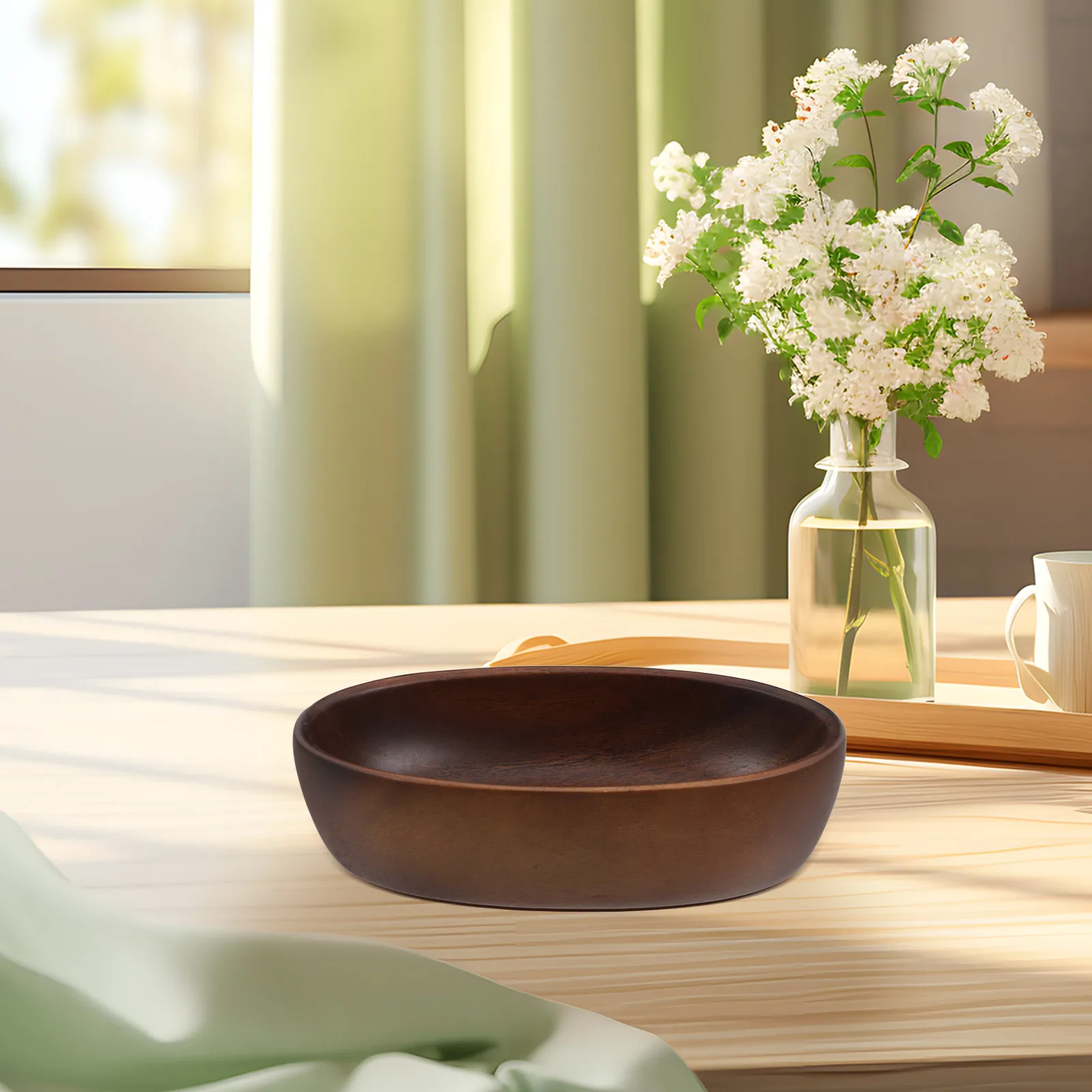 

1pc 6.7 Inch Wooden Fruit Bowl Natural Wood Salad Serving Bowl For Kitchen Countertop Decorative Mixing Dish Large Food Storage