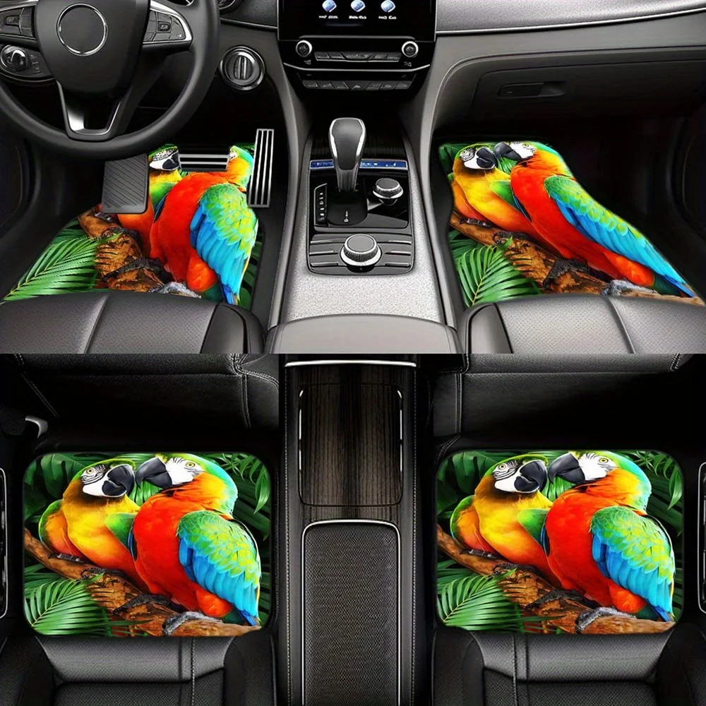 Parrot Print Car Floor Mats- Universal Fit Front& Rear Set, Washable, Decorative Luxury Vehicle Mats- 4pcs Options