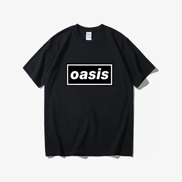 2020 Oasis Logo Casual T Shirt Men\'s Summer Black 100% Cotton Short Sleeves O-Neck Tee Shirts Tops Tee Unisex