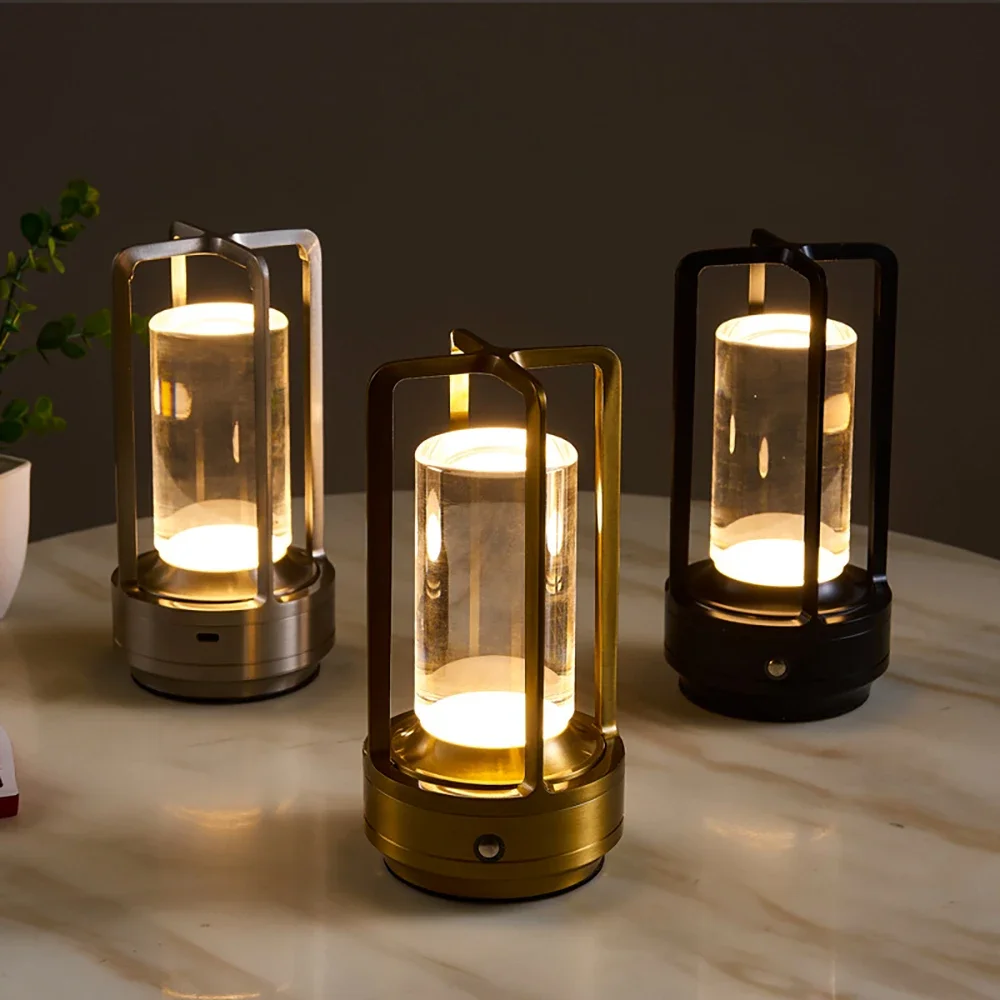 Lámpara LED de mesa inalámbrica, lámparas de escritorio de estilo Industrial, luz de ambiente para acampar al aire libre, luces nocturnas creativas