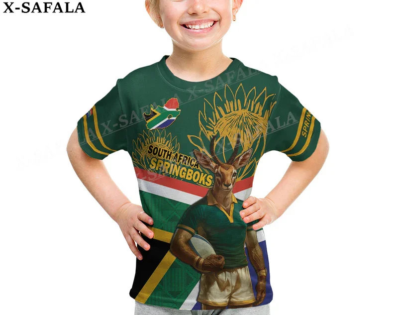 South Africa Rugby Go Springboks Kid  Children 3D Print Mesh Fiber T Shirt Top Summer Tee Men Streetwear Shorts Sleeve Sport-1