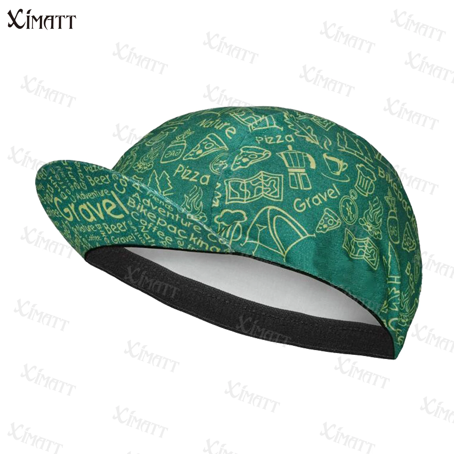 XIMATT  New Green Pizza Tent Beer Print  Polyester Cycling Caps  Breathable Quick Drying Men And Women Wear  Customizable