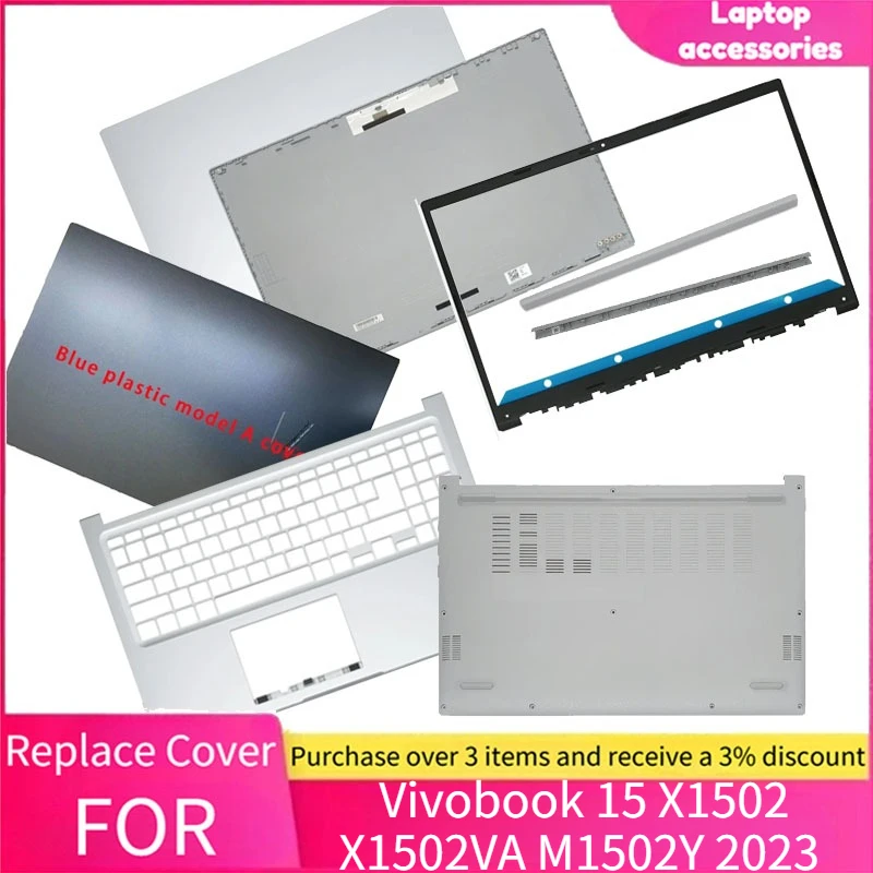 For ASUS Vivobook 15 X1502 X1502VA M1502Y 2023 Laptop Lower Bottom Case LCD Screen Back Cover Front Bezel Palmrest