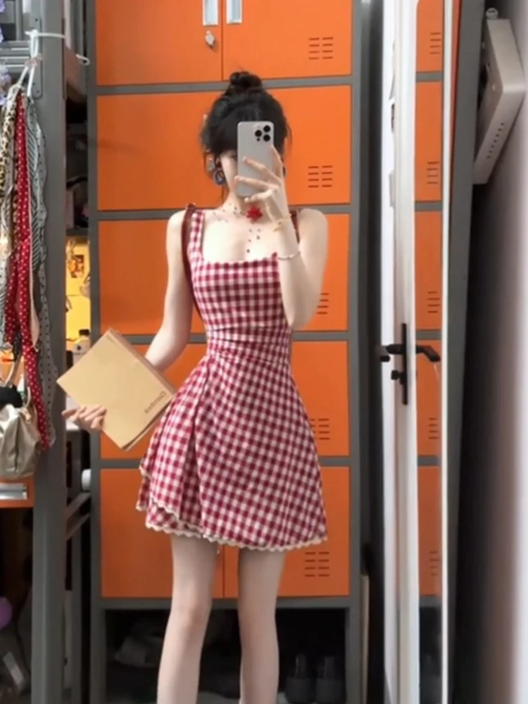 

Красная клетчатая юбка Dr, женская дизайнерская юбка с завязкой на талии для полных поездок на работу, юбка трапециевидной формы с высокой талией