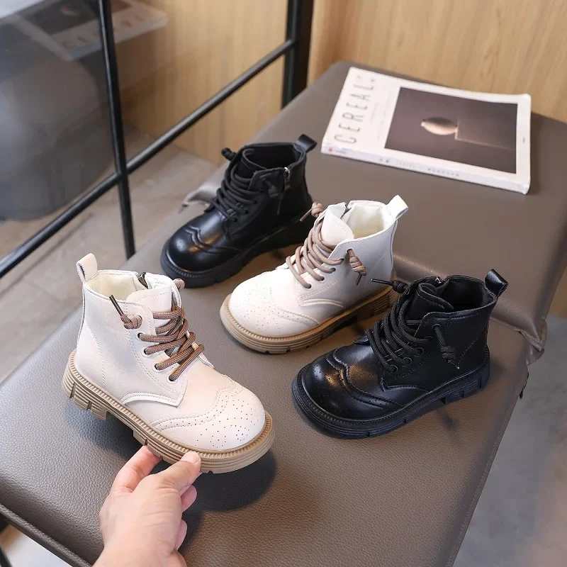 Girls Ankle Boots 2026 Autumn Winter Brand New Kids Short Boots Rubber Sole Fashion Cross-tied Side Zipper British Style 26-36