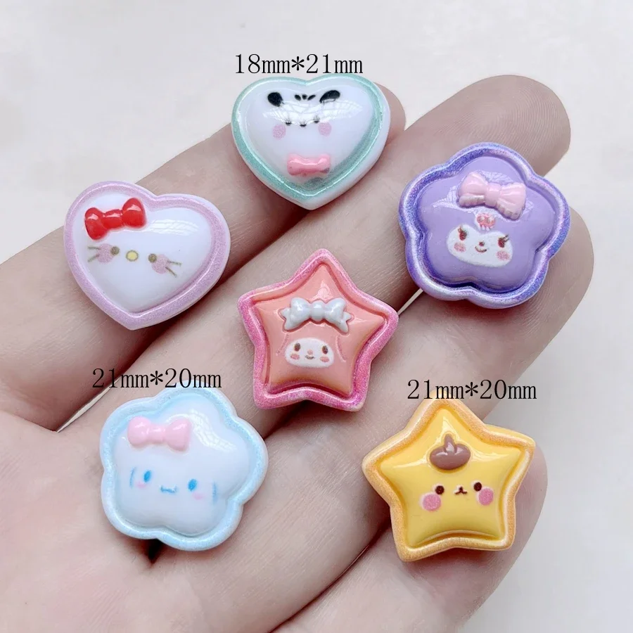 10pcs cute cartoon hearts Five star flower animals flat back resin carbon circle scrapbook Diy wedding hairpin accessories craft