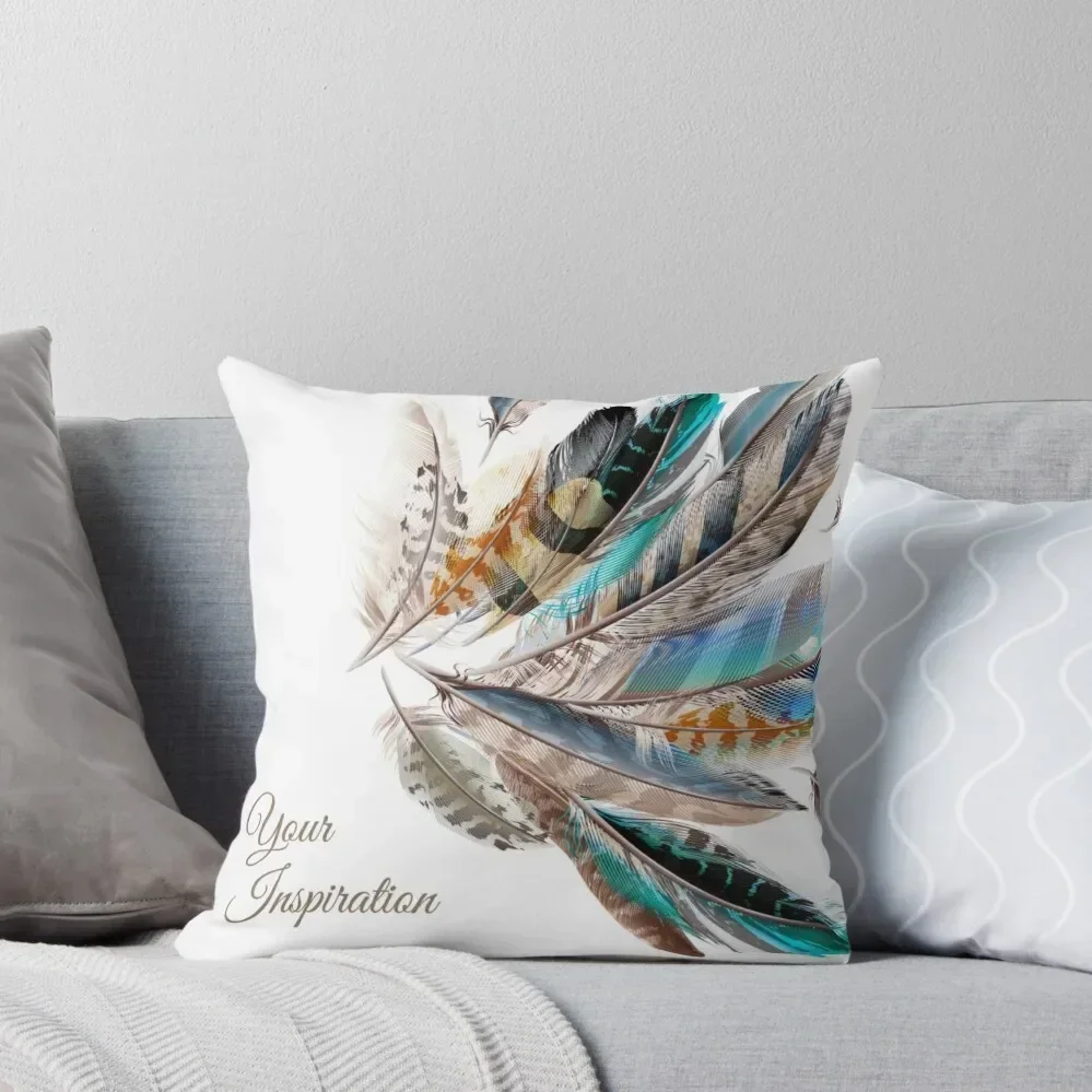 

Your Inspiration - Multicolor Falling Feathers blue white brown feathers Throw Pillow Decorative Cushions For Living Room pillow