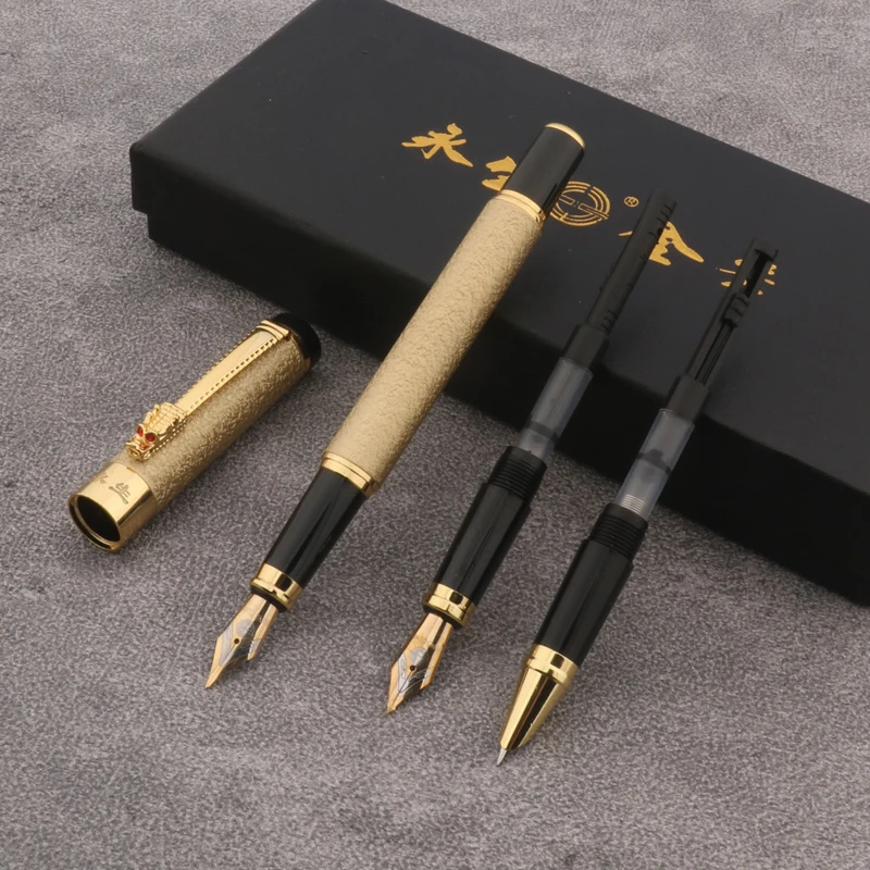 1pc/3pc Set Box Fountain Pen Frosted black Converter Filler Business Office School Supplies Golden Ink Pens