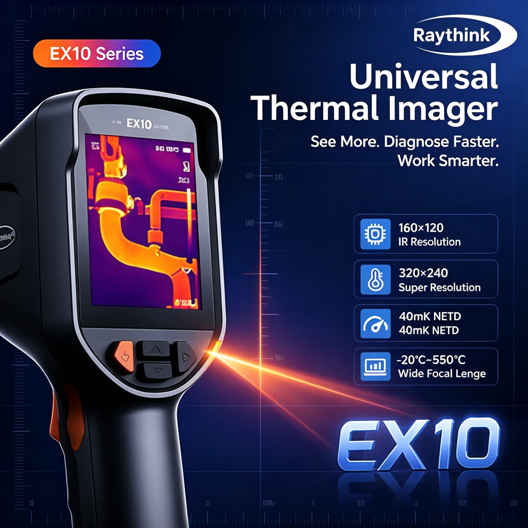 Raythink High Resolution Handheld Thermal Imager For Heating Pipe Inspection Large Screen High Precision Measuring Instrument