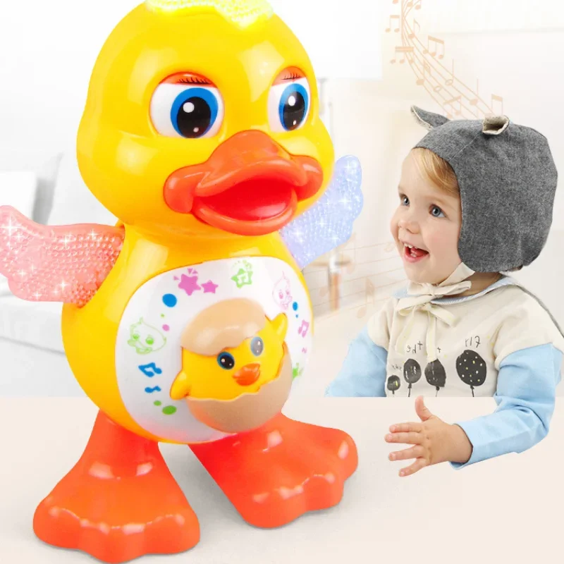 1 Pcs Motorized Dancing Duck, Funny Eye Flash, Cute Music Cartoon Animal Educational Toys, Perfect Holiday Gift for Baby