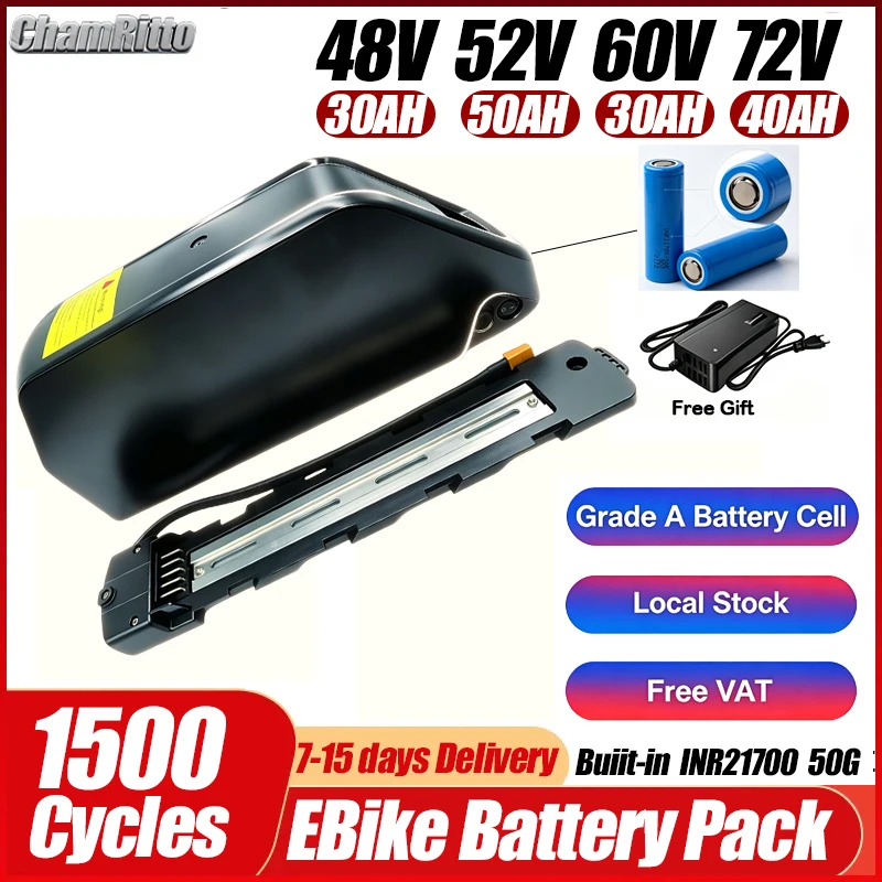 36v 48v 52v 750w 1000w Electric bicycle cham-rider 25ah 30 40ah 50ah 60ah 1500w BMS 60A Lithium Batterie 60V 72V 2000w ebike kit