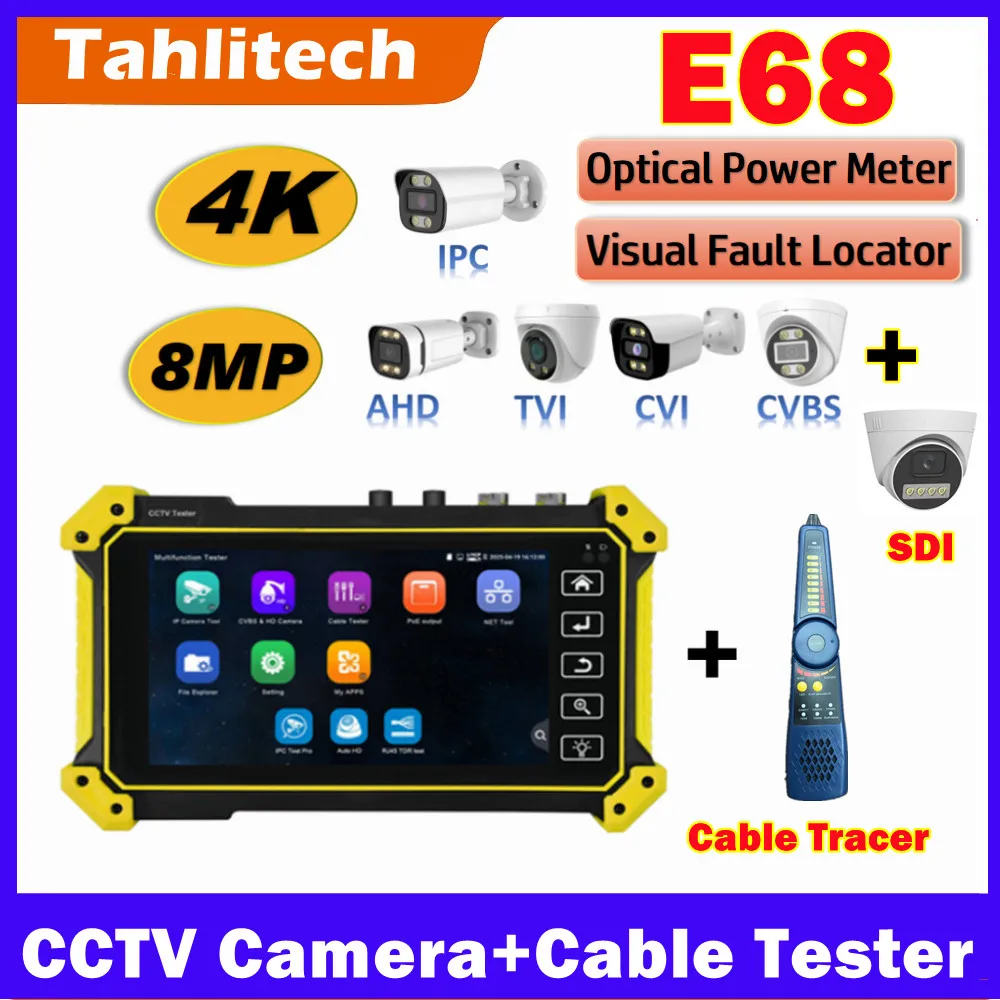 CCTV  Tester 8MP AHD/CVI/TVI/SDI 8K IP Camera Tester with HDMI Input UTP Cable Test PoE Power Output WIFI Analyzer Cable Tracer