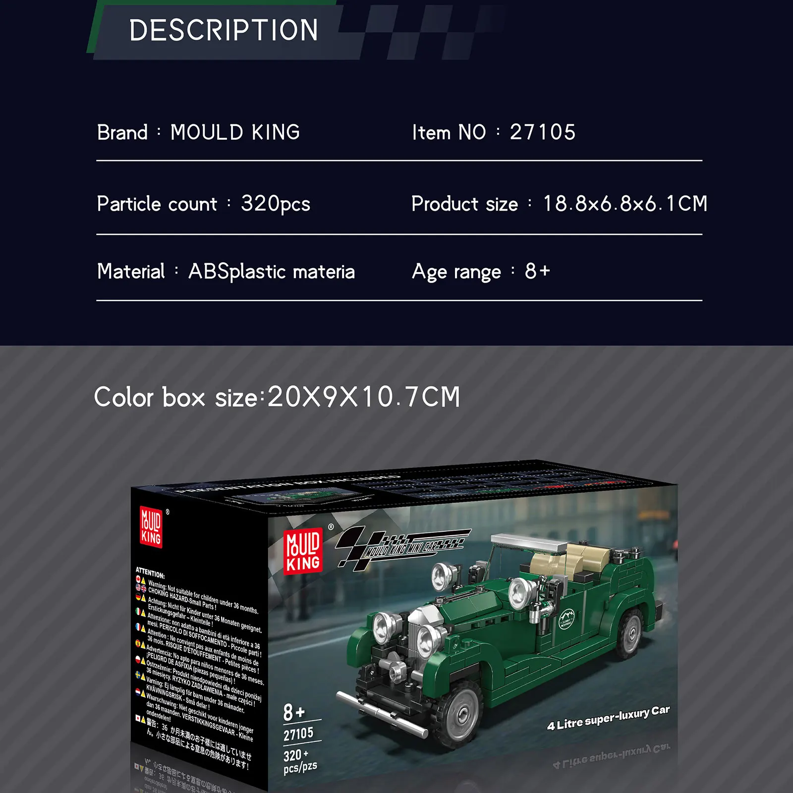 Mould King 27105 4-litrowy Superyczny Luksusowy Samochód Klocki Konstrukcyjne Mini Vintage Car Klasyczny Retro Model Pojazdu Kolekcjonerska Zabawka Idealny Prezent