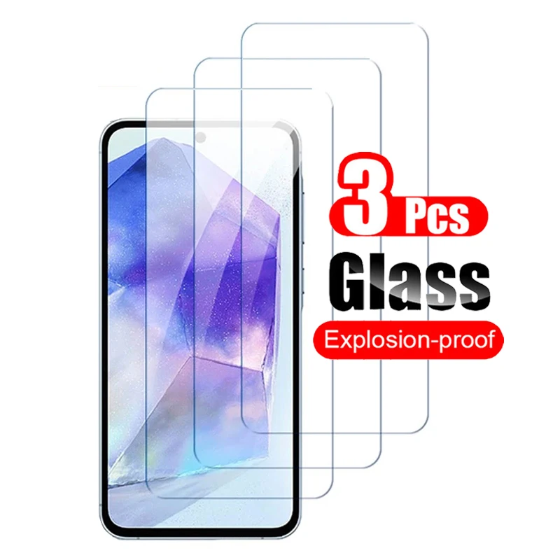 3Pcs Tempered Glass For Samsung Galaxy A55 A35 A25 A15 A05 A05S 5G Screen Protector Protective Film 10H Anti-scratch Glass Clear