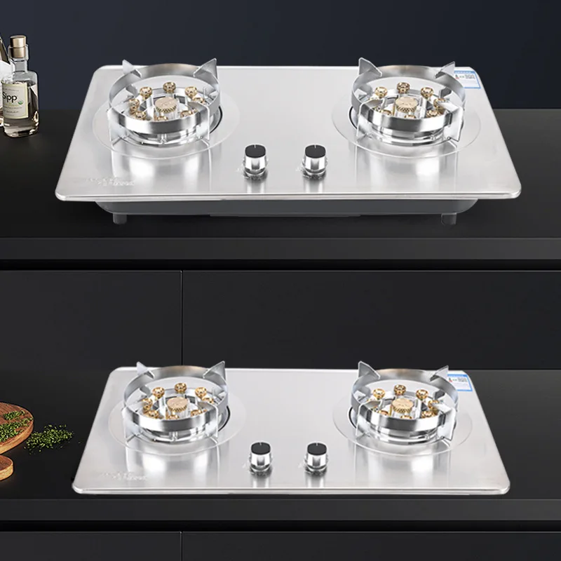 Stainless steel panel nine-chamber high-gas stove protection device, embedded timer dual stove