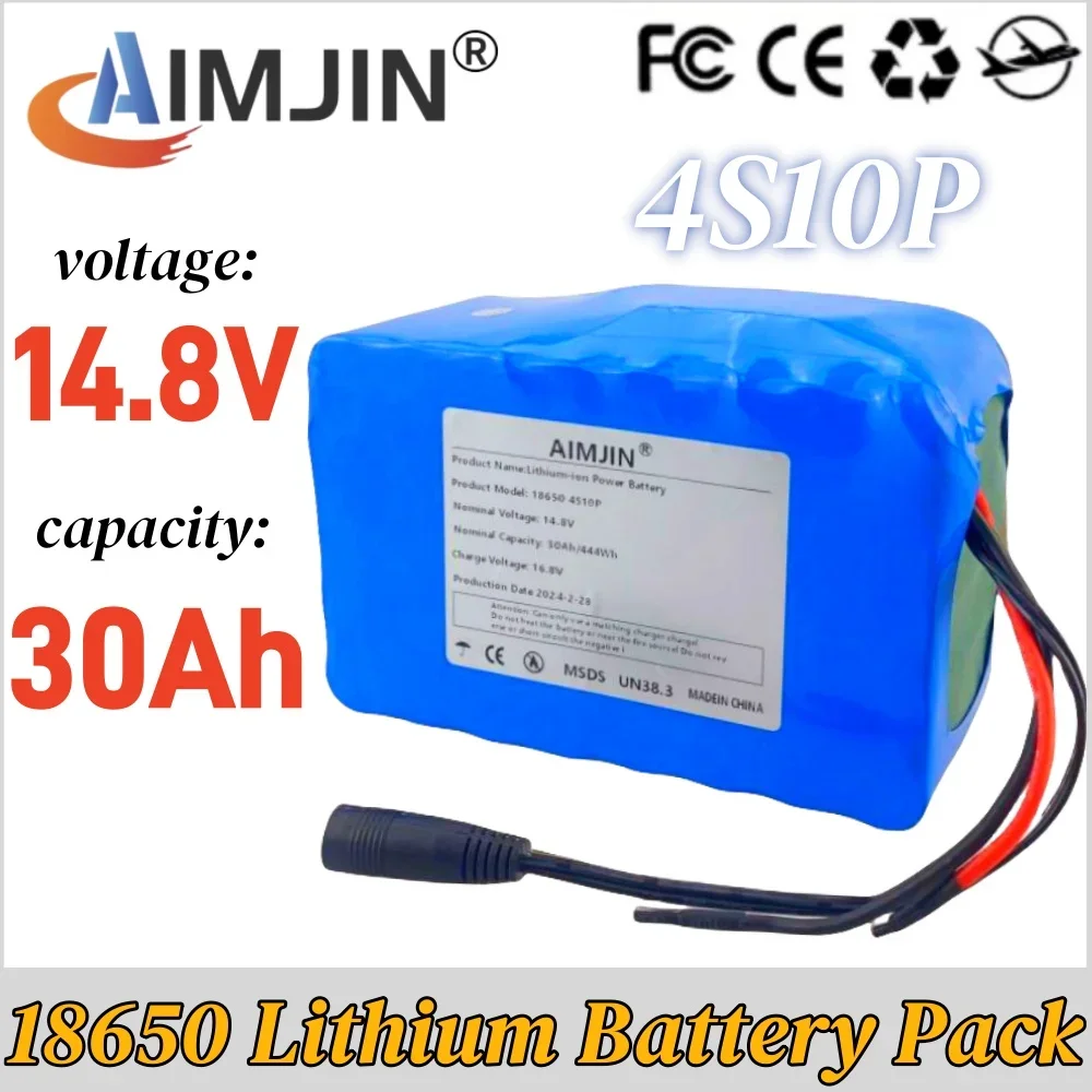 

100% New 4S10P 14.8V 30Ah 444Wh 18650 Lithium Battery Pack with BMS for Inverter Smart Robot High-power Equipment Etc