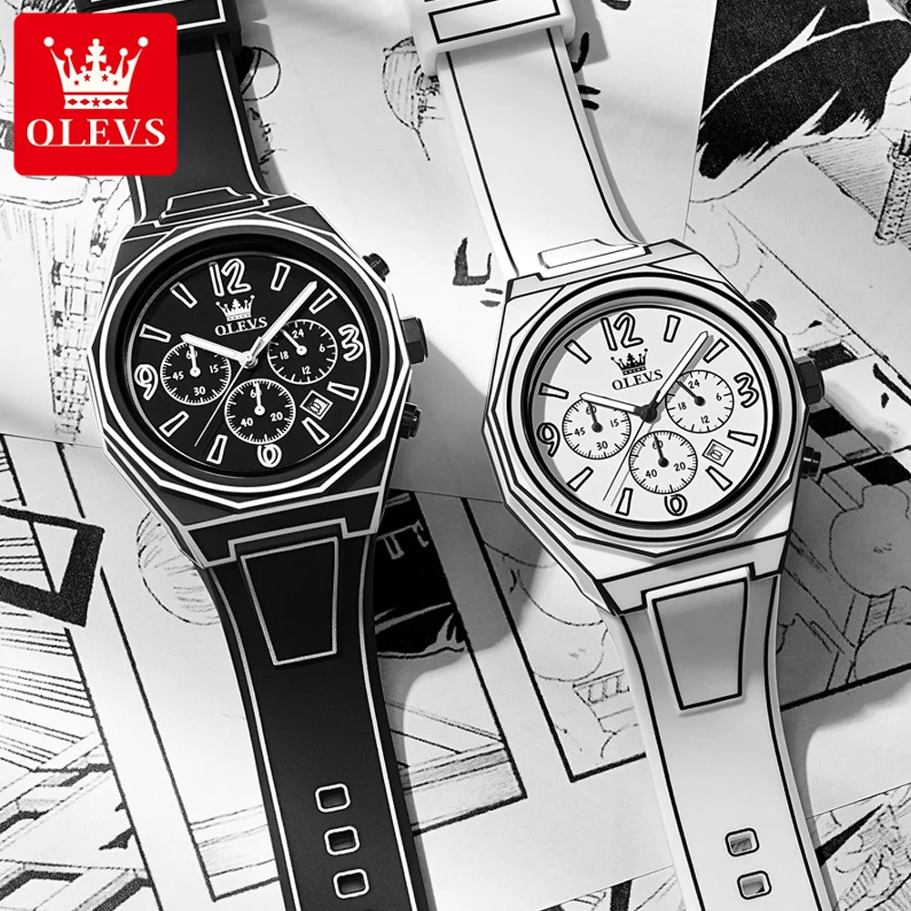 OLEVS Orologio da polso al quarzo di alta qualità cinturino in silicone impermeabile design alla moda orologio da uomo stile fumetto orologio da uomo Reloj Hombre