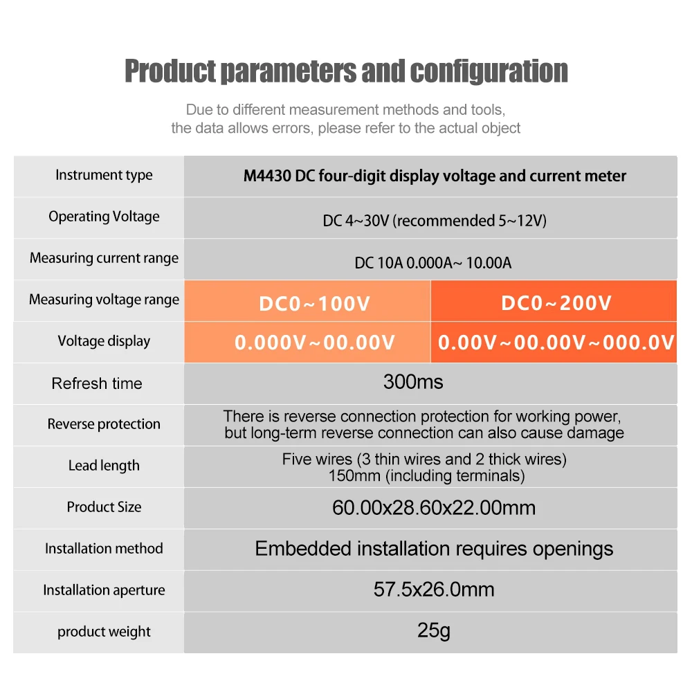 M4430 DC 100V 200V 10A Electronic Digital Voltmeter Ammeter 0.28\'\' LED Display Voltage Regulator Volt AMP Meter Tester