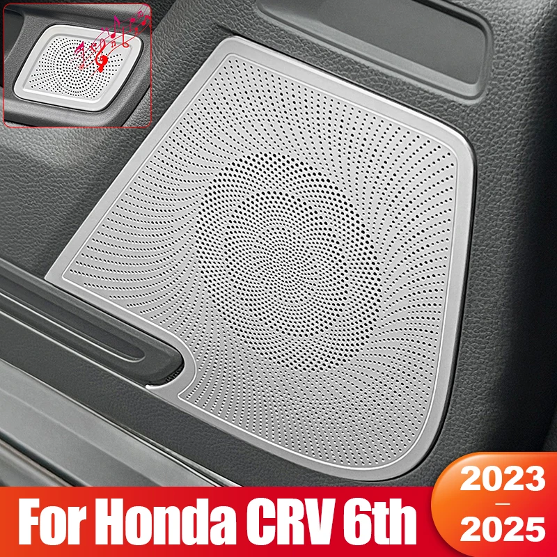 

For Honda CR-V CRV 6th Gen 2023 2024 2025 Hybrid Car Door Audio Speaker Cover Stickers Stainless Steel Accessories